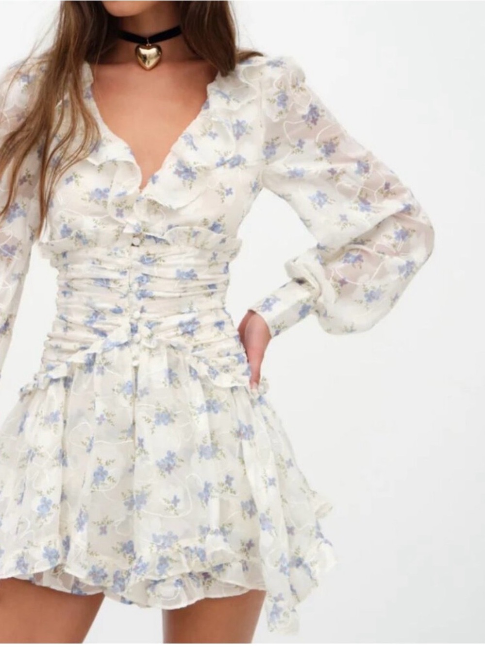 FOR LOVE AND LEMONS Jayleen Blue Floral Mini Dress
